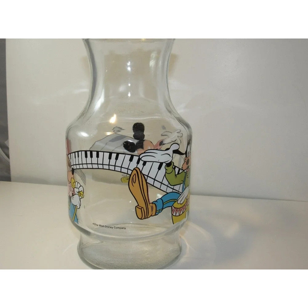 Disney‎ Mickey Minnie Goofy Glass Pitcher Musical Design Vintage